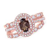 Three Piece Oval Natural Stone Bridal Ring