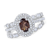 Three Piece Oval Natural Stone Bridal Ring