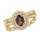 Three Piece Oval Natural Stone Bridal Ring