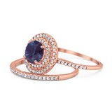 Two Piece Round Natural Stone Bridal Ring