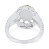 Art Deco Oval Natural Stone Flower Ring