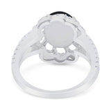 Art Deco Oval Natural Stone Flower Ring