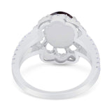 Art Deco Oval Natural Stone Flower Ring
