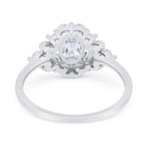 Art Deco Oval Natural Stone Flower Ring