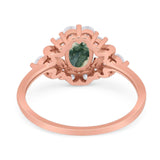 Art Deco Oval Natural Stone Flower Ring