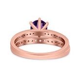Art Deco Round Natural Stone Wedding Set Ring