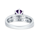 Art Deco Round Natural Stone Wedding Set Ring