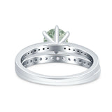 Art Deco Round Natural Stone Wedding Set Ring