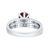 Art Deco Round Natural Stone Wedding Set Ring