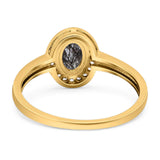 Oval Natural Stone Halo Wedding Ring