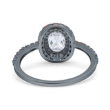 Oval Natural Stone Halo Wedding Ring