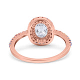 Oval Natural Stone Halo Wedding Ring
