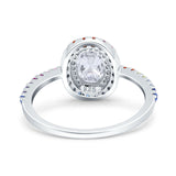Oval Natural Stone Halo Wedding Ring