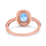Oval Natural Stone Halo Wedding Ring