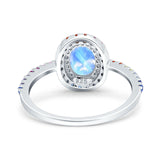 Oval Natural Stone Halo Wedding Ring