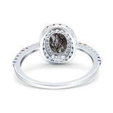 Oval Natural Stone Halo Wedding Ring