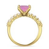 Art Deco 8mm Princess Cut Lab Created Pink Opal Stackable Ring 925 Sterling Silver