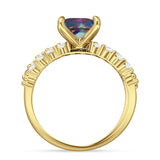 Art Deco 8mm Princess Cut Rainbow CZ Stackable Ring 925 Sterling Silver