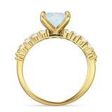 Art Deco 8mm Princess Cut Lab Created White Opal Stackable Ring 925 Sterling Silver