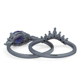 Two Piece Round Natural Stone Chevron Ring