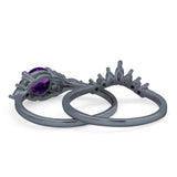 Two Piece Round Natural Stone Chevron Ring