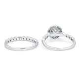 Two Piece Round Natural Stone Wedding Set Ring