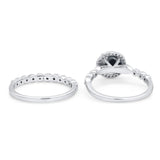 Two Piece Round Natural Stone Wedding Set Ring