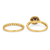Two Piece Round Natural Stone Wedding Set Ring