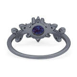 Art Deco Round Natural Stone Floral Ring