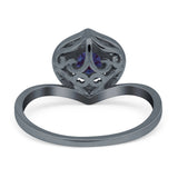 Art Deco Round Natural Stone Leaf Style Ring