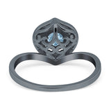 Art Deco Round Natural Stone Leaf Style Ring