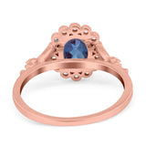 Art Deco Oval Natural Stone Floral Ring