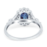 Art Deco Oval Natural Stone Floral Ring