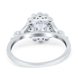Art Deco Oval Natural Stone Floral Ring
