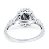 Art Deco Oval Natural Stone Floral Ring