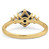 Art Deco Round Natural Stone Three Stone Ring