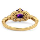 Art Deco Round Natural Stone Leaf Style Ring