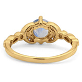 Art Deco Round Natural Stone Leaf Style Ring