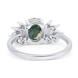 Art Deco Oval Natural Stone Floral Ring