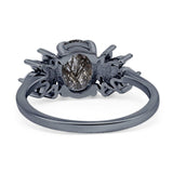 Art Deco Oval Natural Stone Floral Ring