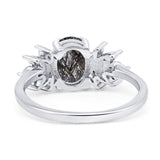 Art Deco Oval Natural Stone Floral Ring