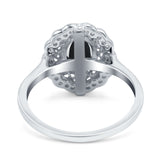 Art Deco Oval Natural Stone Flower Ring