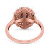 Art Deco Oval Natural Stone Flower Ring