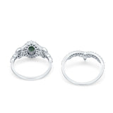 Oval Natural Stone Wedding Set Chevron Ring