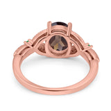 Oval Natural Stone Leaf Design Beaded Ring