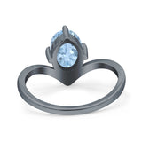 Oval Natural Stone V Midi Band Solitaire Ring
