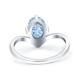 Oval Natural Stone V Midi Band Solitaire Ring
