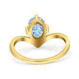 Oval Natural Stone V Midi Band Solitaire Ring