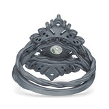 Three Piece Round Leaf Style Bridal Silver Ring