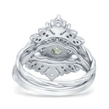 Three Piece Round Leaf Style Bridal Silver Ring